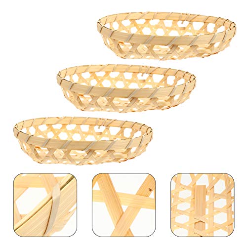 Cabilock 3 stuks bamboe geweven mand bamboe fruitmand geweven broodmand broodmand groentemand serveermand ovaal… - Image 3