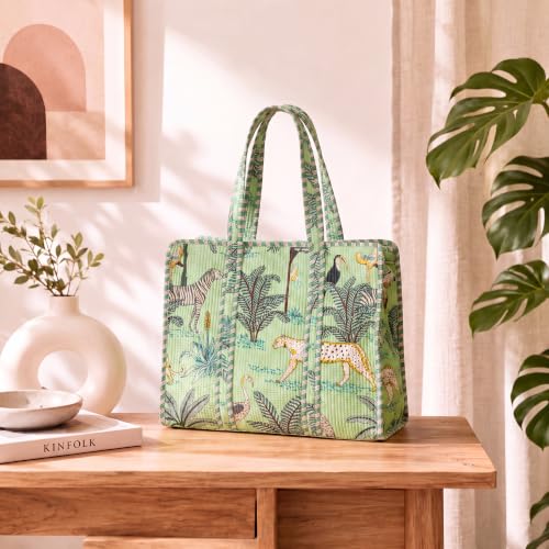 Image of 100% Cotton Jungle Print Shoulder Bag Tote Bag Women Reversible Shopping Bag and Grocery Bags Stylish Travel Bag Gift for Her