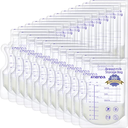Image of 300 Count Breastmilk Storage Bags 8 oz Breast Milk Storing Bags Milk Storage Bags for Breastfeeding with Pour Spout Double Seal Self Standing Breastmilk Storing Bags