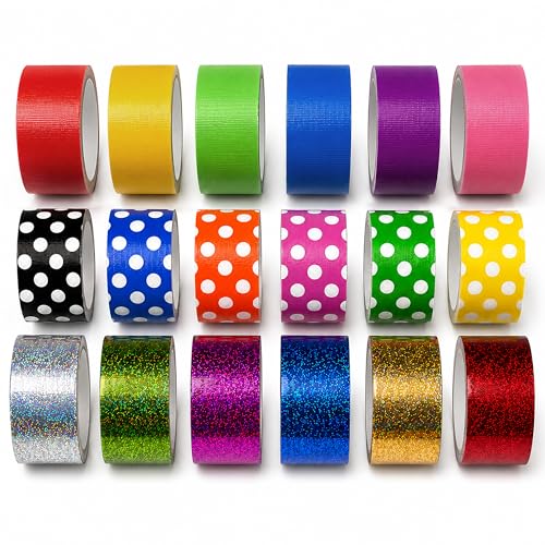 GiftExpress 18 Assorted Colored Duct Tapes Holographic Polka Dot Duct Tapes - Holiday Multi Purpose Bright Colors Tapes for Do It Yourself Art Home School Office. 2 Roll