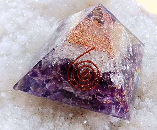 Orgone Pyramid, Energy Generator, Orgone Pyramid for Emf Protection Healing Meditation Orgonite Pyramid Amethyst Stone With Clear Crystal Orgone Energy Pyramid