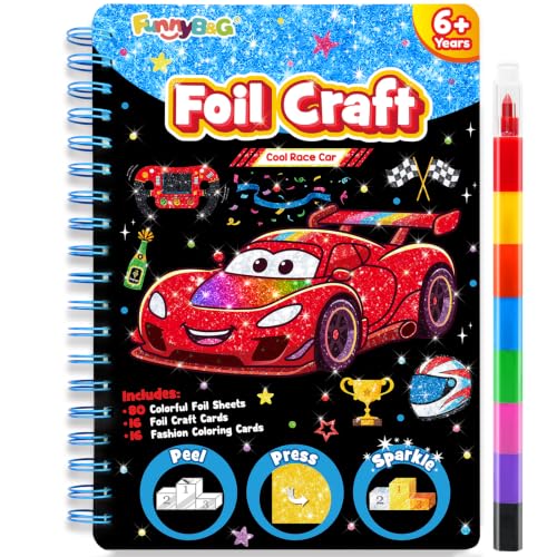 Image of FUNNYB&G Foil Art Craft Kit for Kids,Birthday Gift Toy for Boys (Race Car)