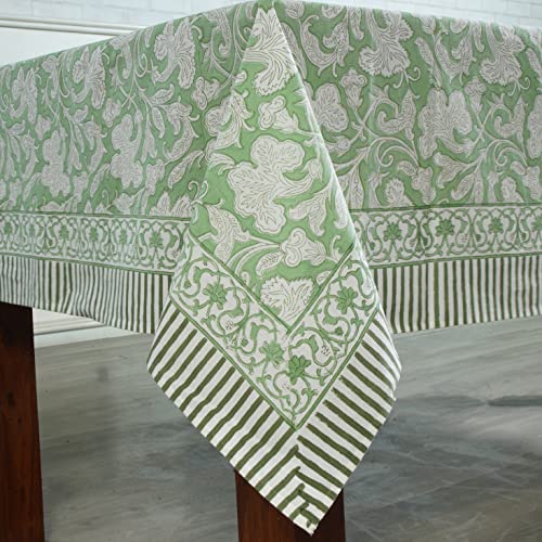 Ridhi - Hand Block Print Cotton Cloth Dinning Table Cover Wedding Farmhouse Thanks Giving Christmas Spring Tablecloth (Sage Green, 10 Seater 80X120 Inches) #TOP3