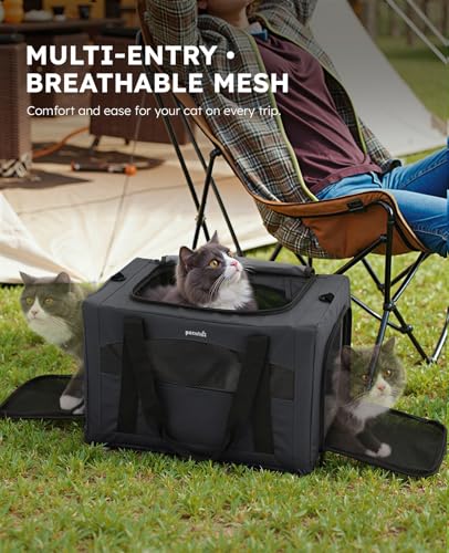 pecute Cat Carrier XL, Extra Large Stable Cat Carrier Handbag, Portable Dog Carrier, Breathable Mesh Fabric Bag for Pets, Cat Travel Carrier Pet Carrier Suitable for Both Long And Short Trip Dark Grey - Image 5