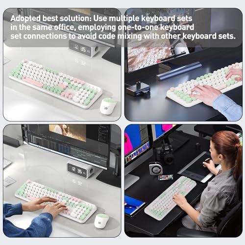 Image of Wireless Keyboards Mouse Combos, Colorful Cute Typewriter Full-Size Retro Round Creamy Keyboard, 2.4GHz Sleep Mode Office Wireless Keyboard and Mouse Set for Desktop Laptop PC Computer