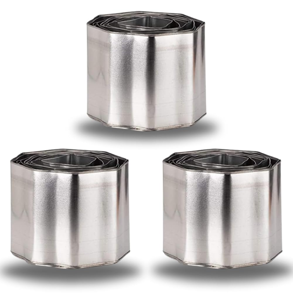 Garden Mile Heavy Duty 3M Metal Garden Border Edging - Waterproof and Rust Proof Decorative Galvanised Steel Lawn Edging Border Garden Fencing - Perfect Separator for Tree, Pond, Garden