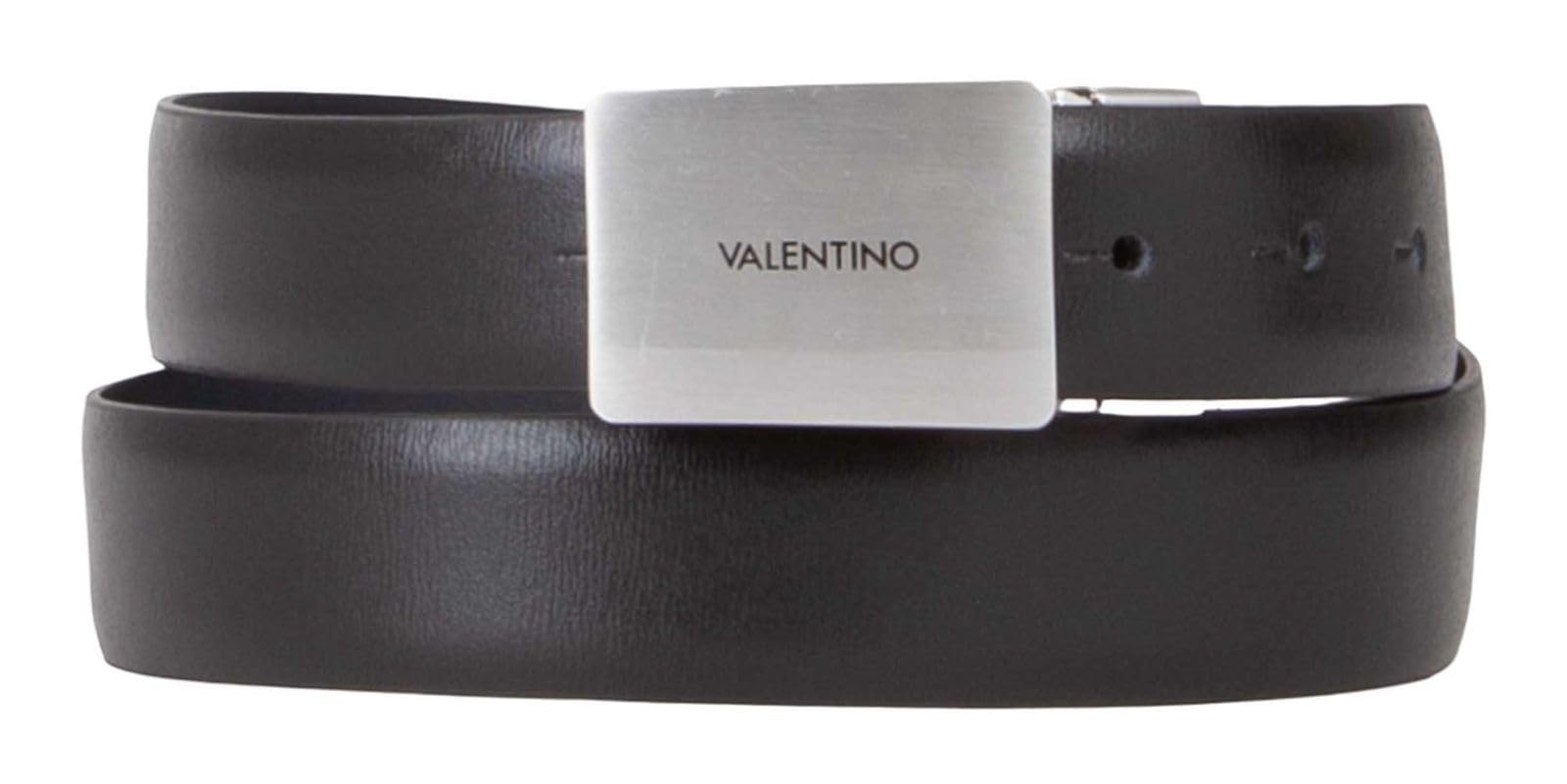 Valentino Cuir ceinture Litech Plaque Buckle Belt W105 Nero/Blu noir bleu marine raccourcissable réversible