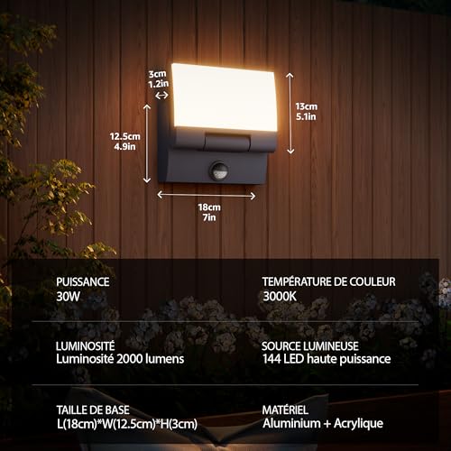 Applique extérieur pour jardin et terrasse LED 30W orientable 3000K K-Bright
