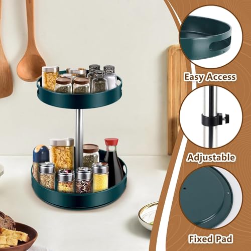 Image of Shuttle Art|2 Tier Lazy Susan Turntable Cabinet Organizer|Space-Saving Spinning Rack for Kitchen Essentials, Makeup, and Office Items,Holder for Cabinets,Kitchen Storage,Cosmetic Storage|Green