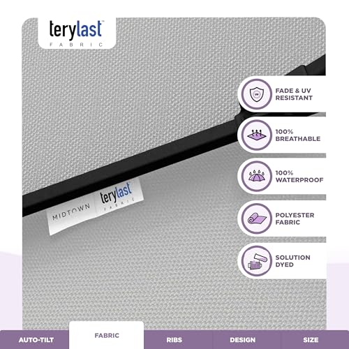 Image of Midtown Umbrellas - 10-Year-No-Fade 9 Ft Patio Umbrella with Terylast Fabric, Auto-Tilt Aluminum Frame and 8 Reinforced Ribs for Deck, Pool, Garden & Beach - Off White Canopy, Black Pole