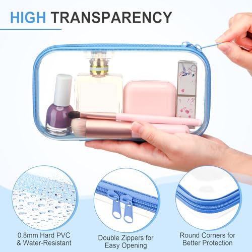 Image of Hoolerry 4 Pcs Hard Clear Zipper Case Makeup Bags Plastic Zipper Pouch Transparent Storage Box Containers for Cosmetics, Snacks, Building Blocks, Puzzles(Clear,7.5 x 3.9 x 2 in,Soft Colors)