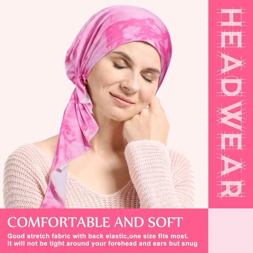 Image of Halfchet 4 Pcs Chemo Headwear for Women Pre Tied Cancer Caps Head Scarf Turbans for Women Patients Gifts