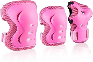 Kids Protective Gear Set, Knee and Elbow Pads with Wrist Guards for Kids 3-10 Years, Upgraded Durable Safety Gear Set for Skating, Cycling, Bike, Toddler to Youth,CPSIA Compliance (Pink, M)