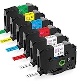 Anycolor Compatible Label Tape Replacement for Brother P Touch TZe Label Tape 12mm 0.47 Inch Black...