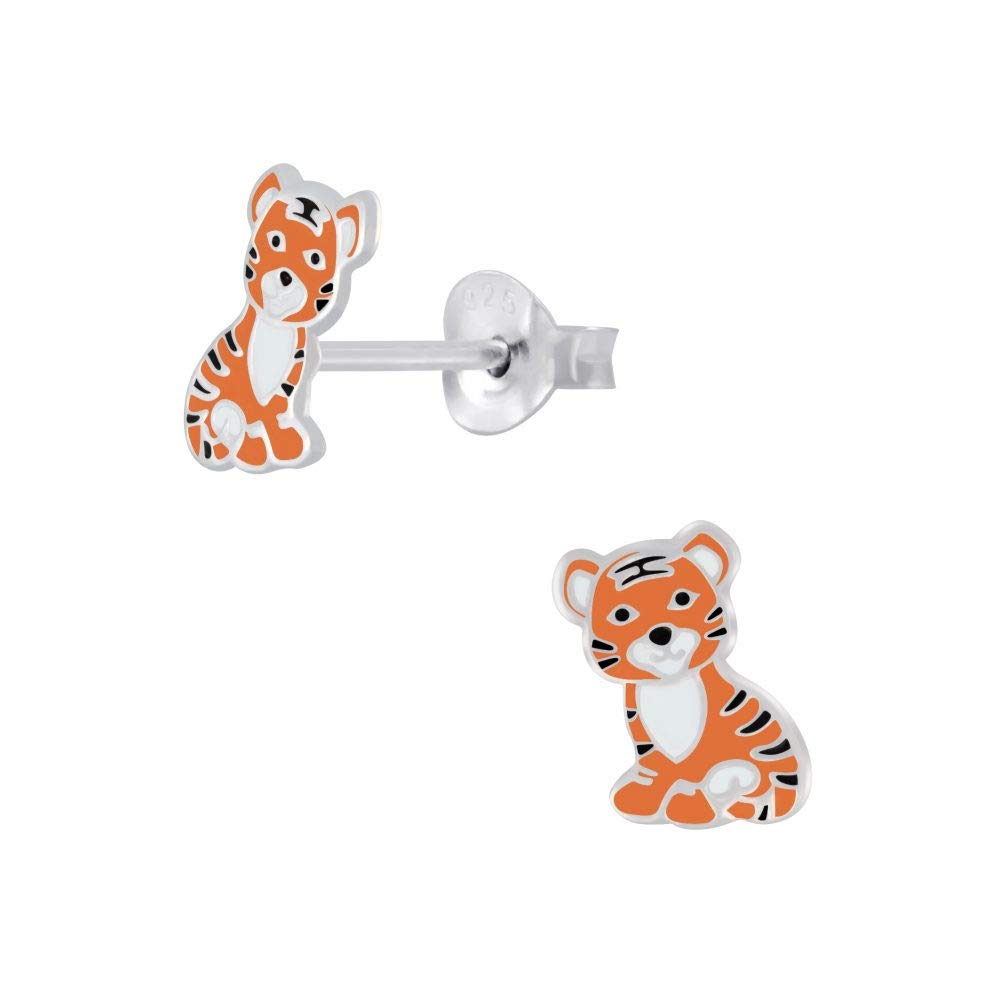 Laimons Oorstekers voor meisjes, kindersieraden, tijger, roofkat, getijgerd, in glans, 9 mm, van 925 sterling zilver, Zilver