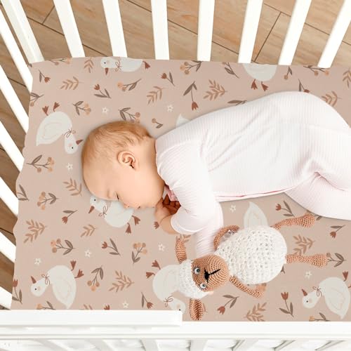 Image of Cute Goose Flowers Crib Sheet for Boys Girls, Super Soft Breathable Fitted Crib Sheet for Standard Crib & Toddler Mattress, Nursery Sheet, 28x52 in