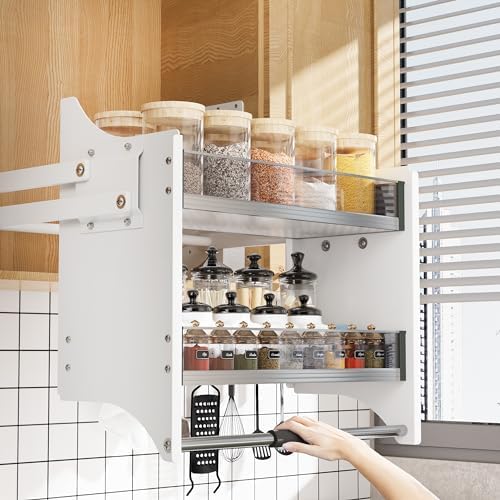 2-Tier Pull Down Shelf for Kitchen Upper Cabinet, 22-24" Width Wh...