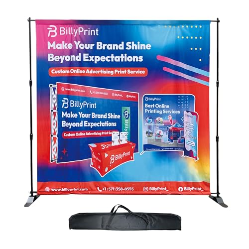 BillyPrint Custom Backdrop Step and Repeat Banner - 8x8ft Optional Frame and Carry Bag Personalized Backdrop for Events Weddings Parties and Trade Shows