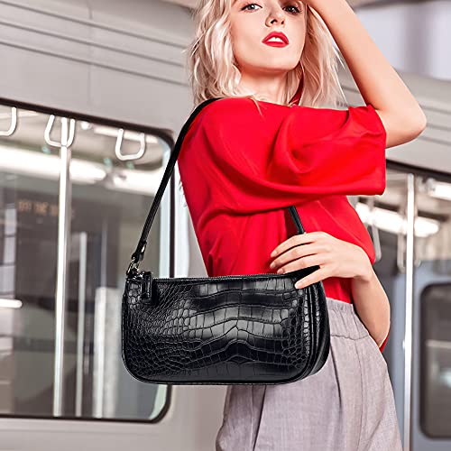 Retro Classic Clutch Shoulder Bag for Women Vegan Leather Croc Small Purse with Zipper Closure - Image 3