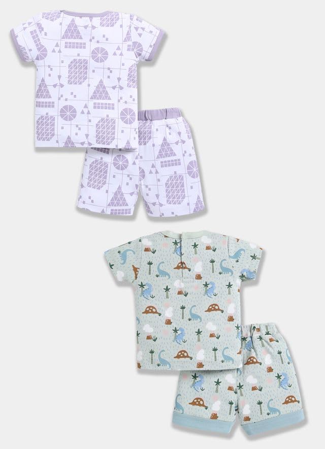 Image of Baby Girls 100% Cotton Printed Half Sleeve T-shirt & Short Summer Clothing Sets (Pack Of 2)