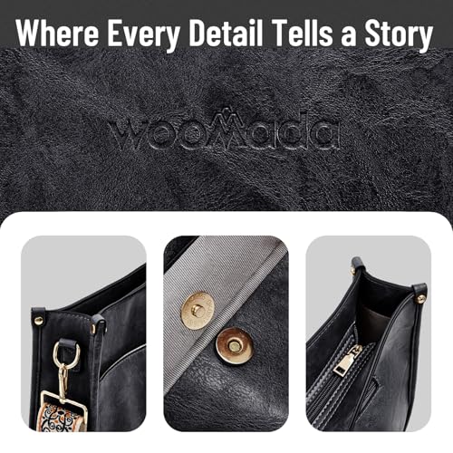 Image of WOOMADA Hobo Handbag for Women Vegan Leather Crossbody Bags Trendy Shoulder Bag with 2 Adjustable Strap