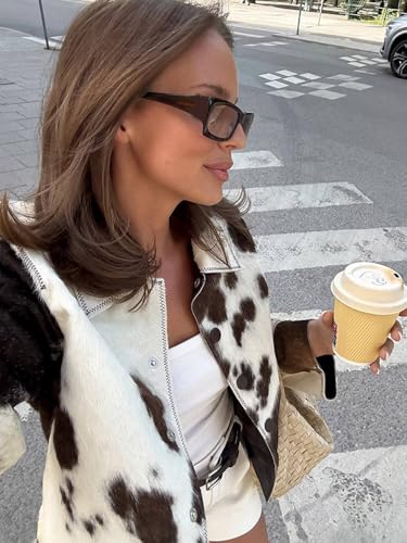 NIFTRIRY Button Down Cow Print Truncker Jacket Women Winter Coat Womens Fleece Jacket2
