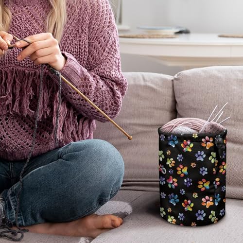 Image of Sellikakes Dog Paw Yarn Bag Knitting Storage Organizer, Crochet Bag Yarn Holder for Crocheting Project Knitting Accessories, Knitting Needles