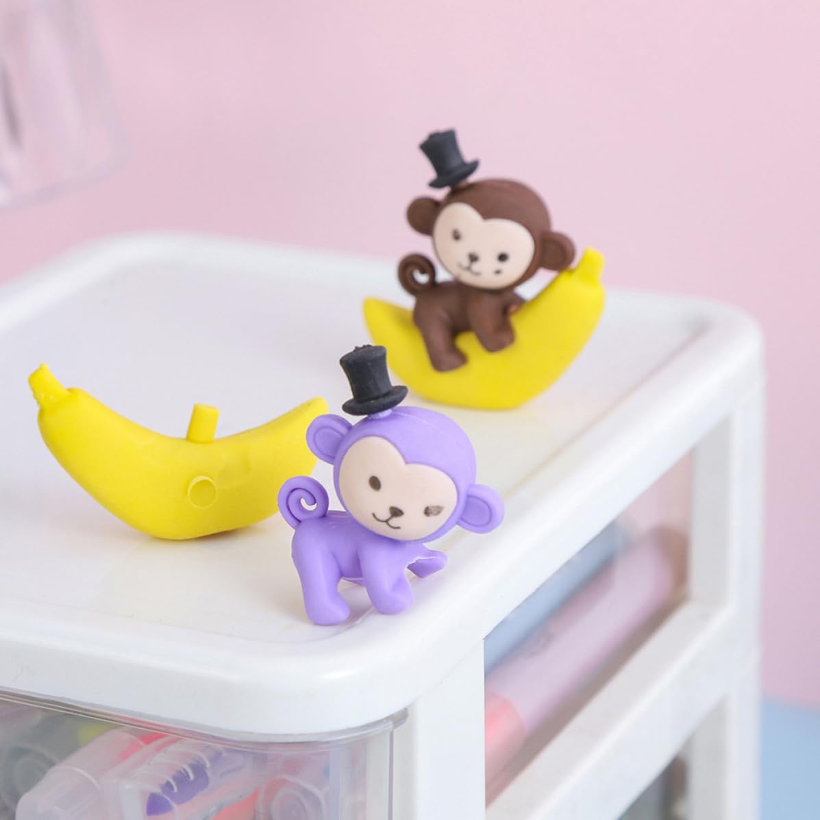 Artibetter Gomme da Cancellare Divertenti e Uniche 48 Colore Casuale Creative a Forma di Scimmia e Banana in Tpr per Cancelleria Studenti Uso Scolastico