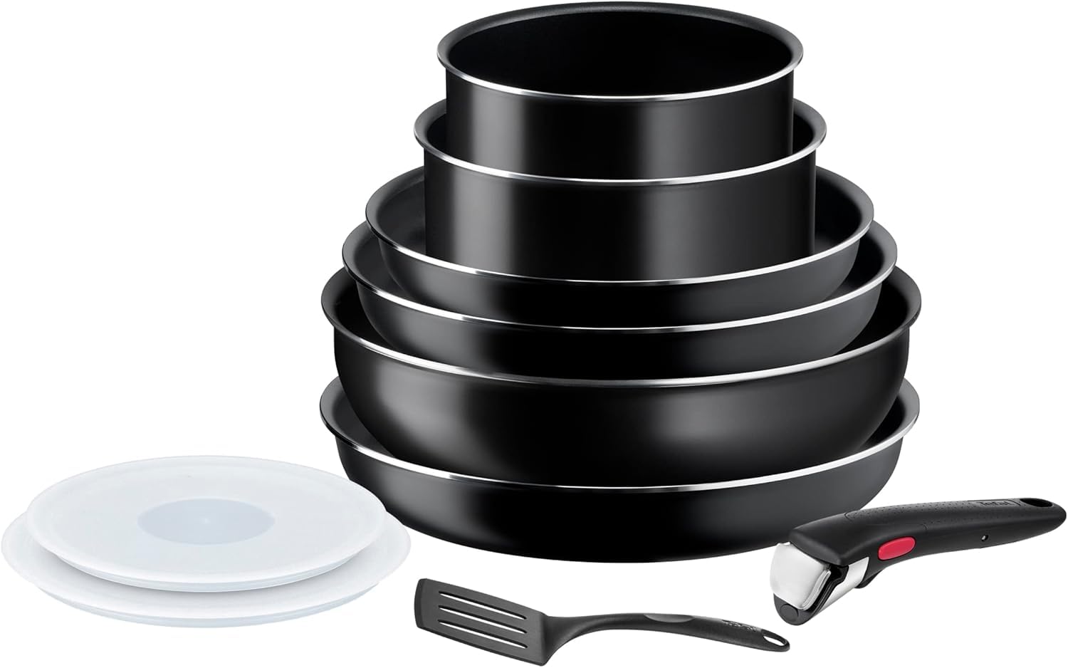 Tefal Ingenio Easy On - Juego de 3 Sartenes 22/24/26 cm + 2 Cazos 16/18 cm + Wok 26 cm + Mango extraíble + 3 Accesorios No apto inducción, antiadherentes, Thermo-signal, sin PFOA