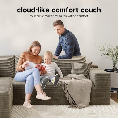 139.4" Modular Sectional Sofa, U-Shaped Minimalist Couches with 2 Ottomans Chaise, Modern Deep Seat Convertible Sleeper Sofa Bed,Cloud Plush Corduroy Fabric, No Assembly Required, 6 Seater, Camel - Thumbnail 2