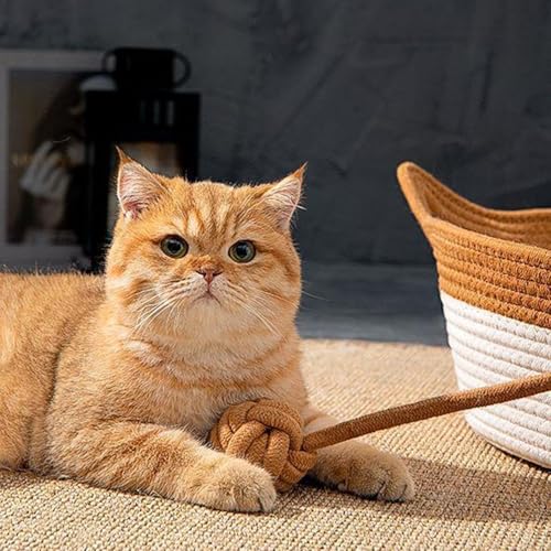 Hand-Woven Cotton Rope Cat Bed, Cozy Pet Basket with Toy Tail, Soft Woven Kitten for Indoor Cats' Comfort – Bild 3
