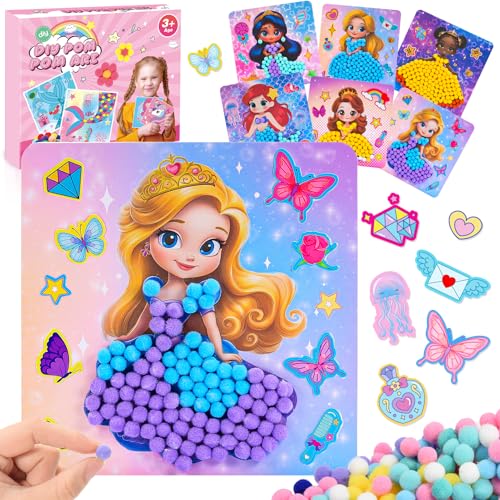 Dancial Ensemble de jouets pour filles 6PCS, Pom Pom Crafts &amp; Art Kits Princess Crafts Gifts for Girls Age 2 3 4 5 6, Birthday Christmas Gifts for Girls 3-8