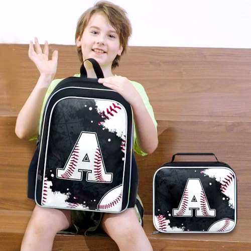 Image of AGSDON 3PCS Baseball Backpack for Boys, 17 inch Kids Bookbag Water Resistant and Lightweight with Lunch Box for Teen