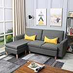 HOMA Fabric Sectional Sofa, L-Shape 3seat Sofa with Ottoman, Small Couch in Linen Fabric with Reversible Chaise, Apartment Couch for Small Space (Grey, 3seat+Ottoman)