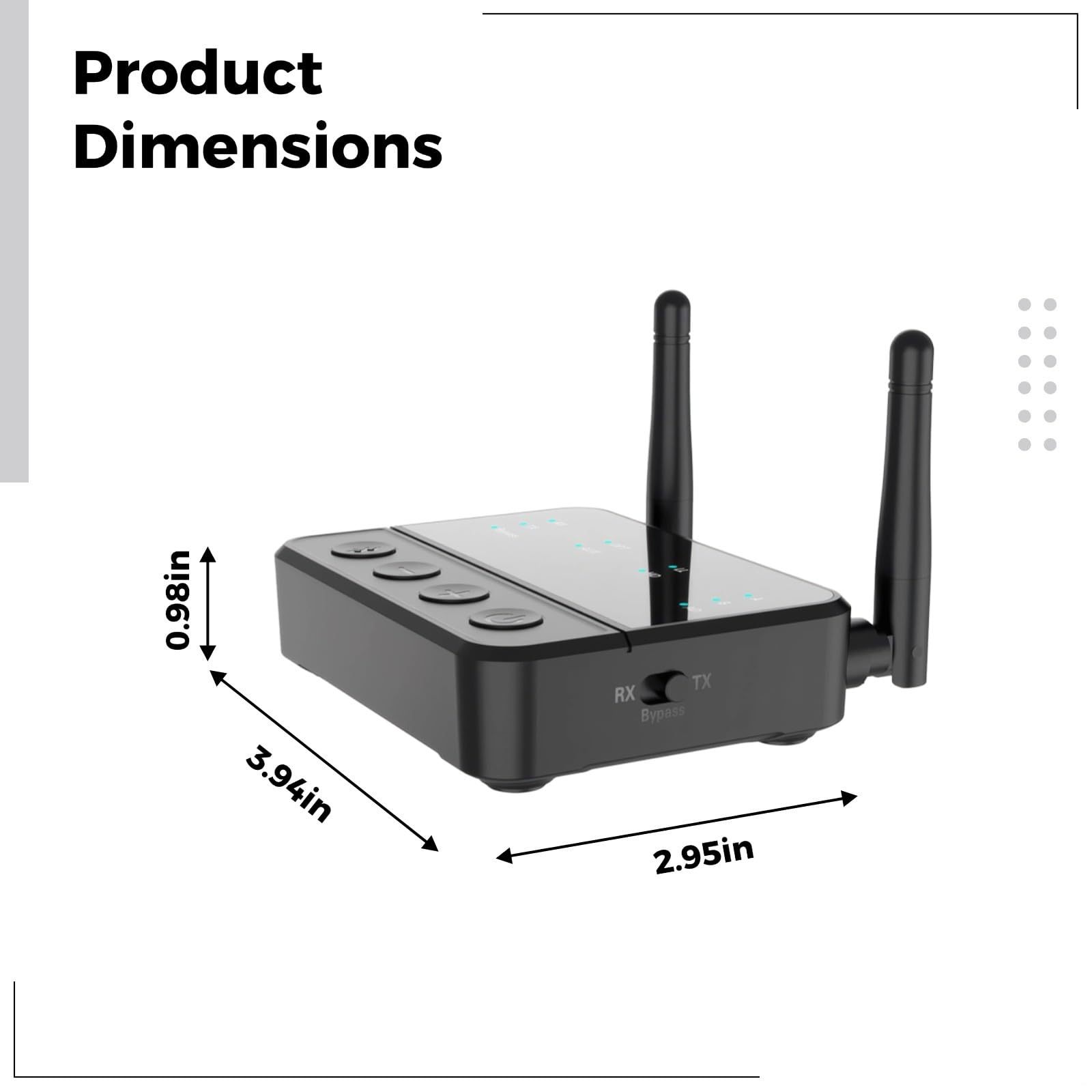 Adaptador de audio inalámbrico 5.2, receptor transmisor Aptx Hd/Ll de alta fidelidad con antenas duales, rango de 65.6 pies