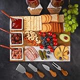 Charcuterie Board Set, Marble Cheese Boards, 15.74“ Wood - Marble Cheese Board Set for Couples 2026, Valentine's Day, Bridal Shower, Housewarming Gifts New Home, Gifts for Women