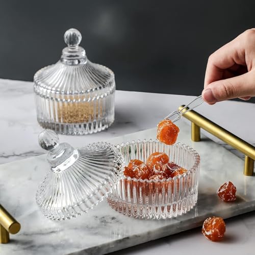 Image of Glass Candy Dish with Lid, Crystal Candy Jar, Decorative Candy Bowl, Cookie Jar, Jewelry Dish, Covered Candy Jar, Small Glass Jars for Buffet, Kitchen, Home