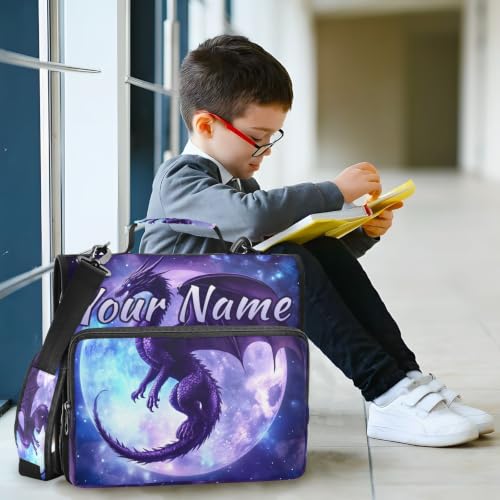 Image of Custom 3 Ring Zipper Binder Dragon Moon Personalized Name 1.5 Inch Binders Large Capacity Multi Pockets for School Office Supplies