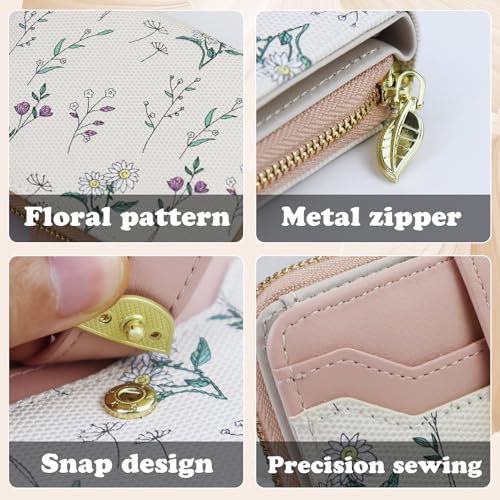 Andiker Credit Card Holder for Women, Soft PU Leather Flower Pattern Small Women's Wallet 5 Cards Slots with A Zipper Coin Purse for Women Daily Use (Black)3