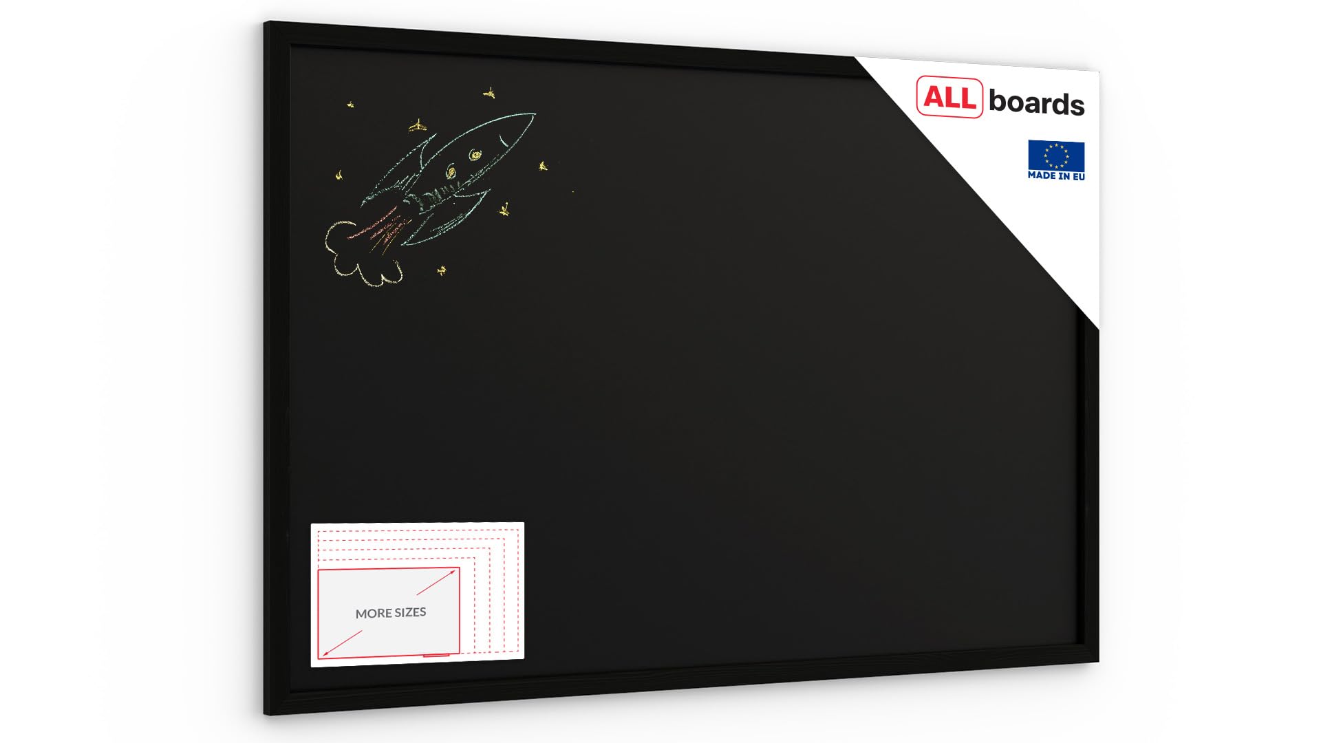 ALLboards Chalkboard 90x60 cm with Varnished Black Frame ECO Chalk Writing Board