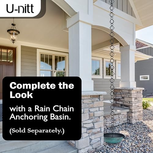 U-nitt Rain Chain Water Collection for Gutters Rainwater Catcher & Diverter, 8.5 FT Chains for Outside Garden, Black Diamond Link, Roof Downspout, Works with Heavy Rain, w/Gutter Clip for Rainchains - Thumbnail 2