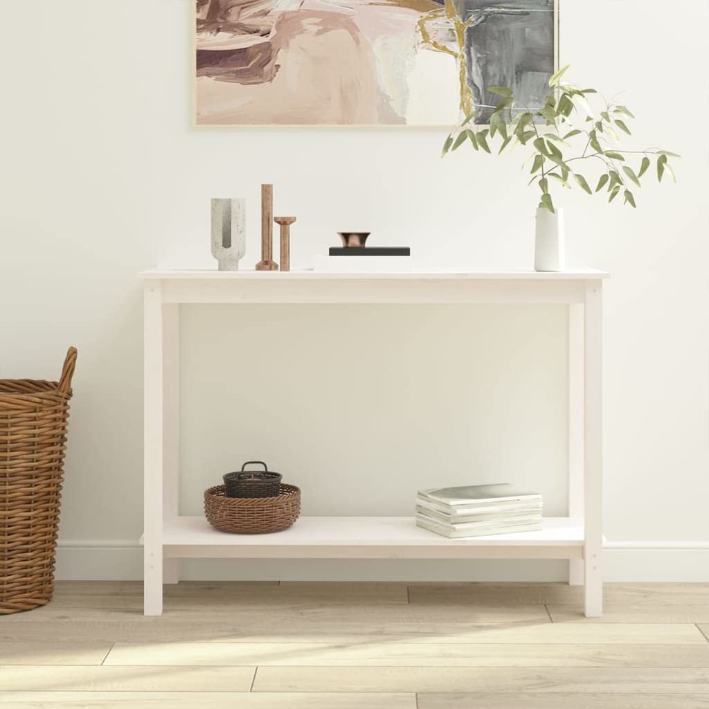 Mesa consola blanca 110 x 40 x 80 cm – Clásica mesa auxiliar de madera maciza de pino maciza, mesa de pasillo estable en estilo rústico para pasillo, salón y entrada