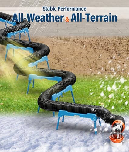 Image of RV Sewer Hose Support, 15FT Heavy-Duty Camper Waste Hose Holder with 7 Foldable Sections, Adjustable & Stable Waste Drainage Support with Strap, Stackable & Weather-Resistant, Blue (Patent Pending)