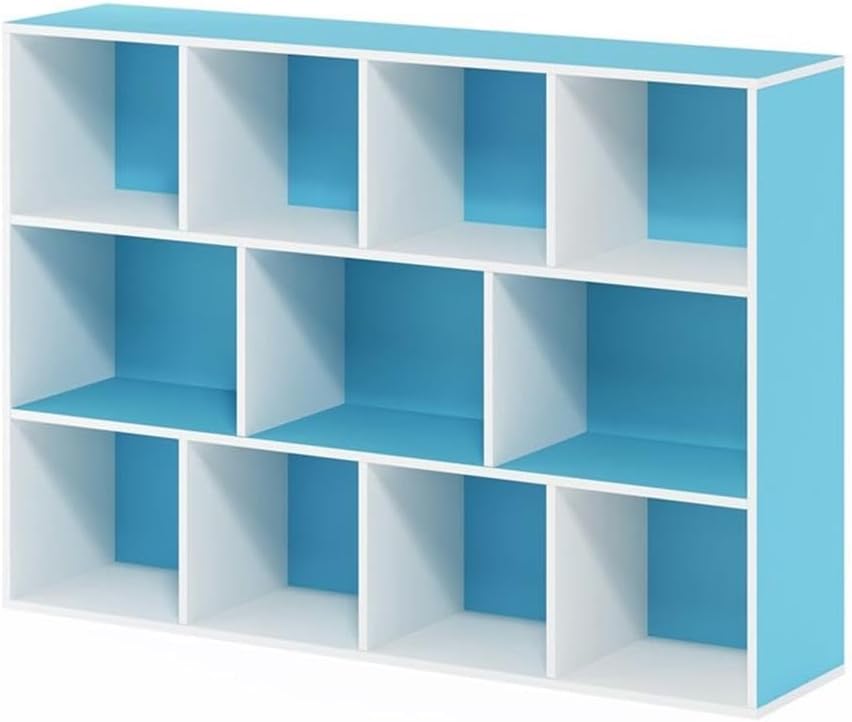 Pemberly Row 11-Cube Reversible Open Shelf Bookcase, Engineered Wood, Blue and White Finish, 41.7" H x 29.1" W x 9.4" D, Simple Stylish Design, Functional Storage Unit for Home or Office Decor