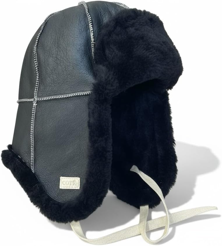Genuine Sheepskin Leather Aviator Ushanka Trapper Hat – Real Fur Winter Cap with Ear Flaps for Men Women