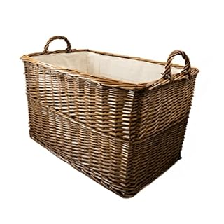 Arthur Cameron Wicker Log Basket with Lining and Handles (62x40x37cm) Medium Sturdy Storage Basket perfect for Toys, blankets, hallway, garage, living room, bedroom or office
