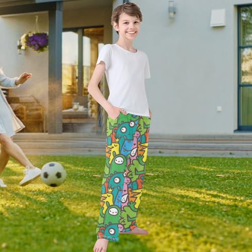 visesunny Boys' Pants Cute Cartoon Creature Jogger Pants Elastic Waist Long Bottoms Trousers with Pockets S4