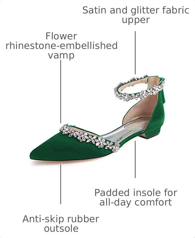 Image of XYD Women Classic Pointed Toe D'Orsay Wedding Flat Sandals Sparkly Rhinestones Ankle Strap Low Heel Dress Shoes with Zipper