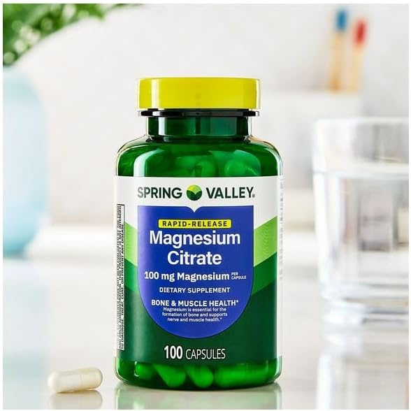 H4U Spring Valley Rapid-Release Magnesium Citrate Bone Health Dietary Supplement Capsules, 100 mg, 100 Count