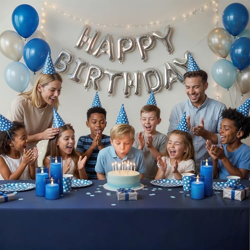 Image of Homemory Blue Flickering Flameless Candles, Battery Operated Acrylic LED Pillar Candles with Remote Control and Timer, Blue Decor, Set of 5